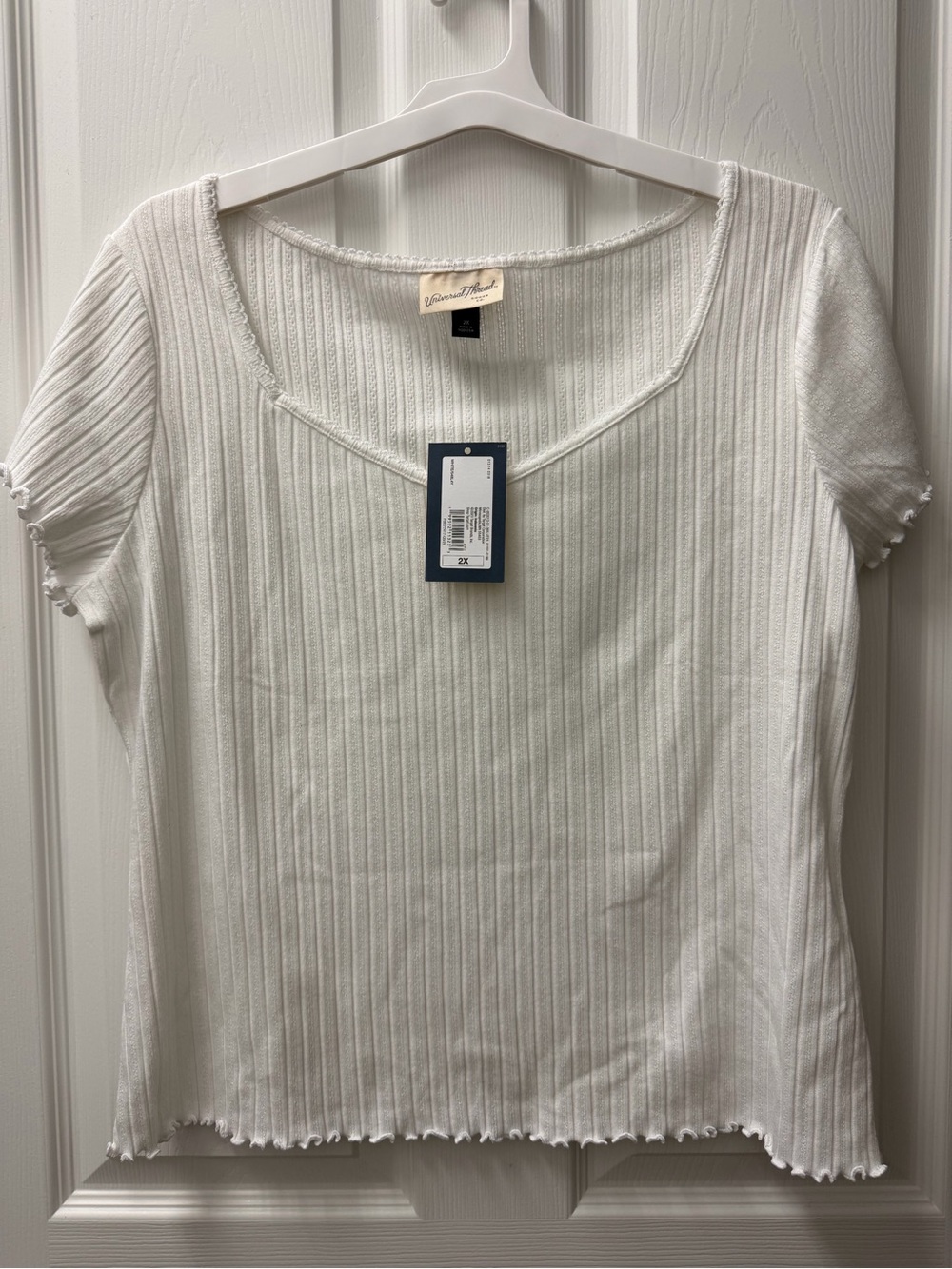 Universal Thread White Ribbed Scoop Neck Short Sleeve Top